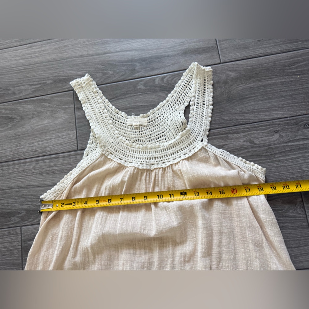 Crochet gauzy muslin tan beige tank,sleeveless beachy blouse•••neutral,LARGE - Picture 10 of 10
